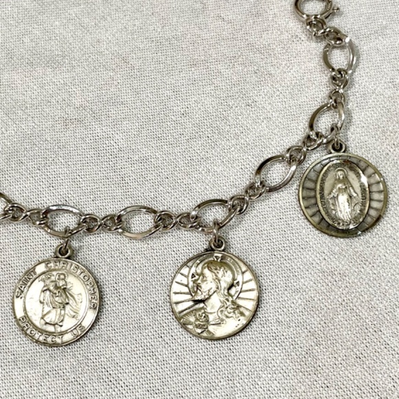 Vintage Sterling Silver 925 Catholic Christian Charm Bracelet Religious Mary - Picture 5 of 11